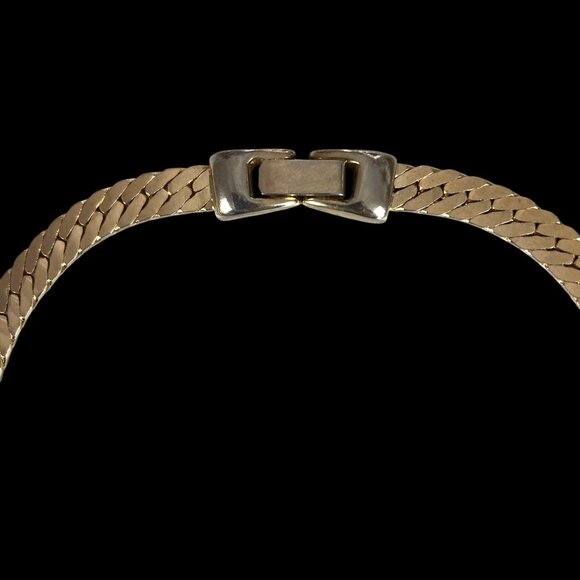 Vintage Gold Tone Solitaire Rhinesotne Necklace Herringbone Chain 17in Korea - Picture 6 of 13